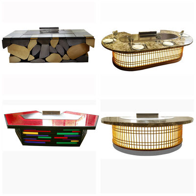 comprar Mesa de teppanyaki personalizada en forma de abanico para 11 comensales con superficie de cocción de 500*380mm para restaurantes y hoteles comerciales Fabricación en línea