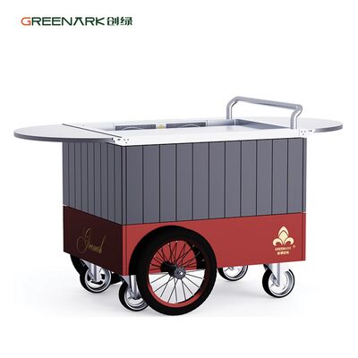 Parrilla Teppanyaki móvil con placa de acero de aleación de grado alimenticio que se calienta a 250℃ en 8 minutos, con mesa extensible y ruedas de 16 pulgadas